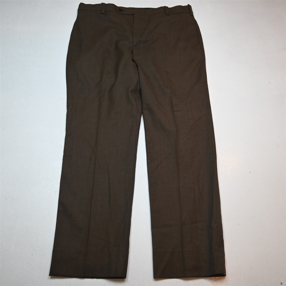 Tom James 36x30 Brown Flannel Wool Flat Front Classic Dress Mens Pants